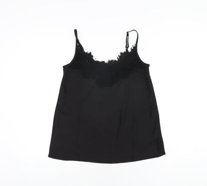 Additional front view of Missguided women’s black polyester camisole t-shirt, size UK 4, v-neck