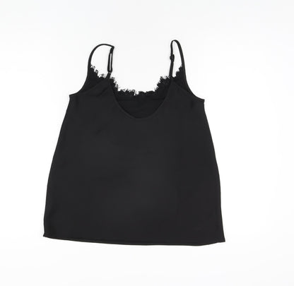 Back view of Missguided women’s black polyester camisole t-shirt, size UK 4, v-neck