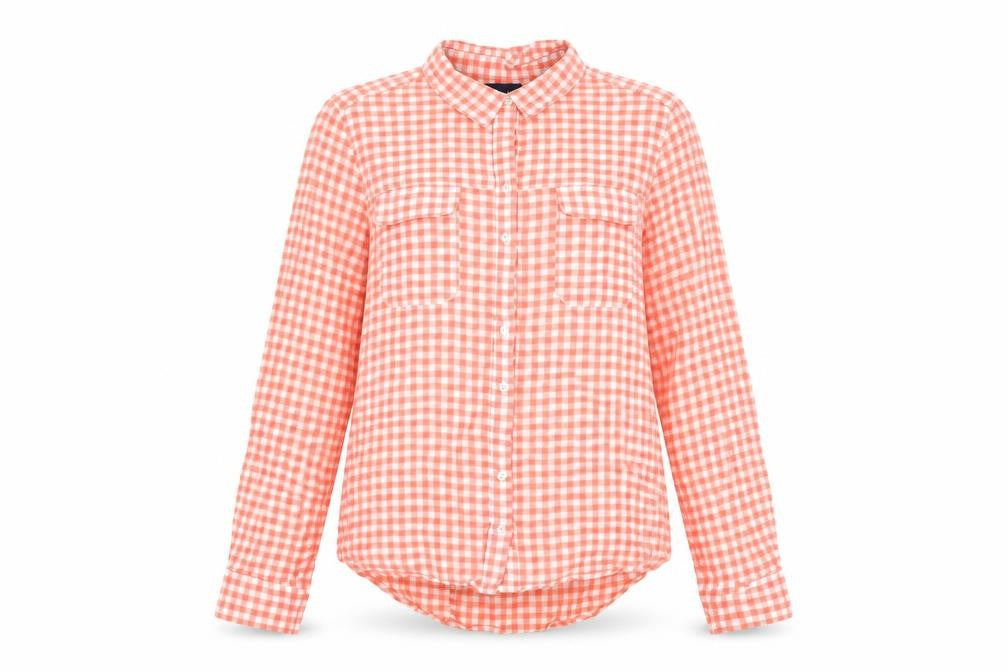 Gap Womens Red Geometric Cotton Basic Button-Up Size M Collared - Gingham