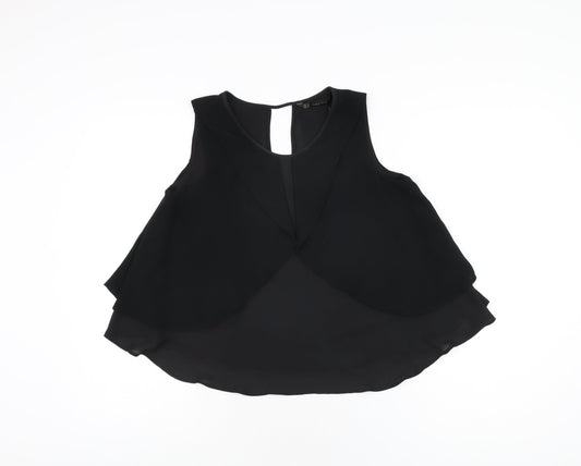 Zara Womens Black Polyester Basic T-Shirt Size XS Round Neck