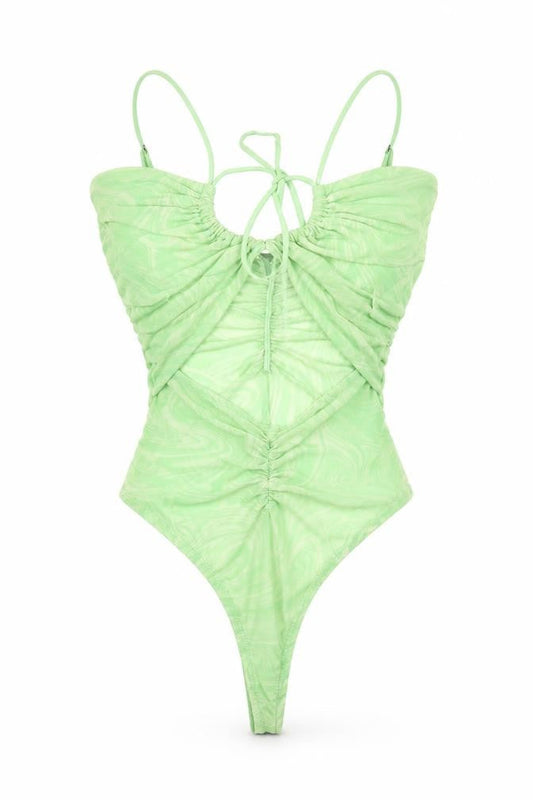 Out From Under Womens Green Geometric Nylon Bodysuit One-Piece Size M Snap