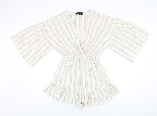 Goldie Womens Beige Striped Cotton Playsuit One-Piece Size S Pullover