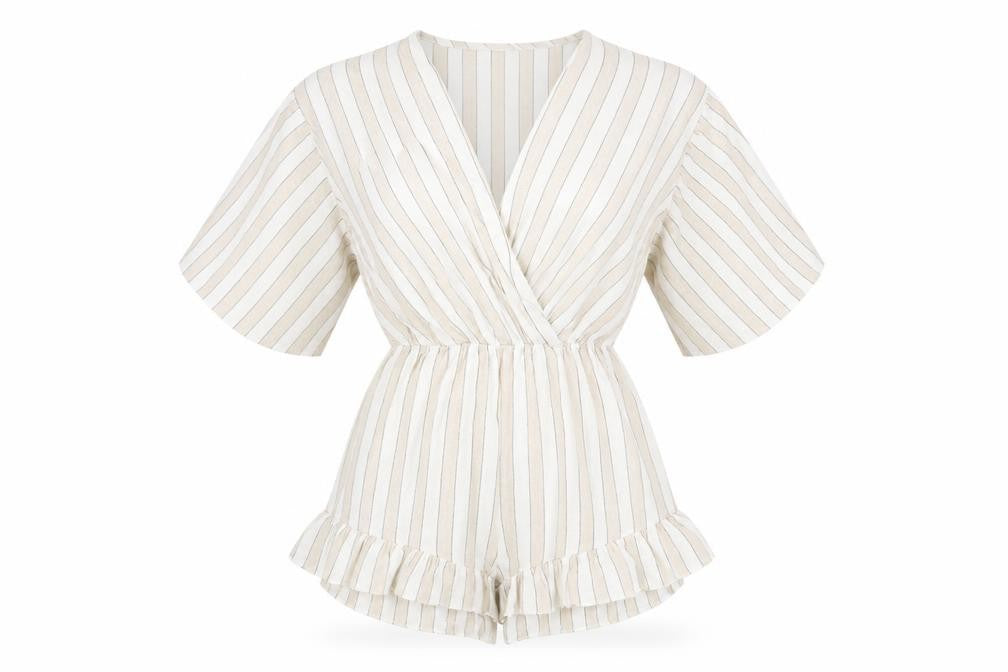 Goldie Womens Beige Striped Cotton Playsuit One-Piece Size S Pullover