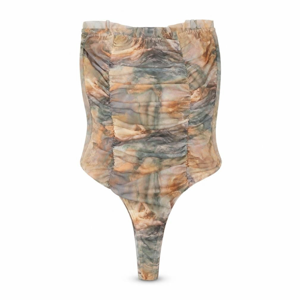 PRETTYLITTLETHING Womens Multicoloured Geometric Polyester Bodysuit One-Piece Size 10 Snap