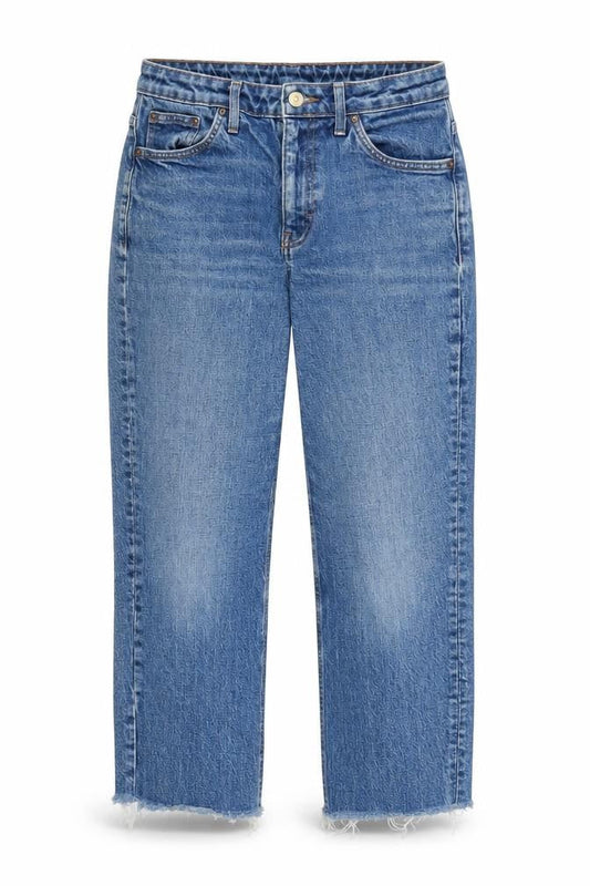 Topshop Womens Blue Cotton Cropped Jeans Size 30 in L24 in Regular Zip - Pockets Raw Hems
