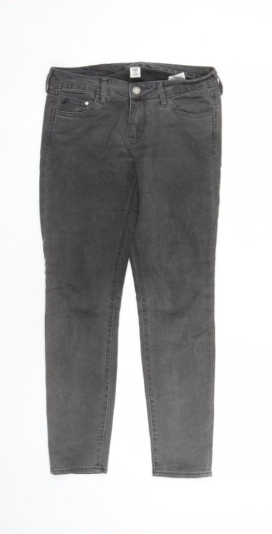 H&M Womens Grey Cotton Skinny Jeans Size 30 in L26 in Regular Zip - Super Skinny Low Waist Short Leg