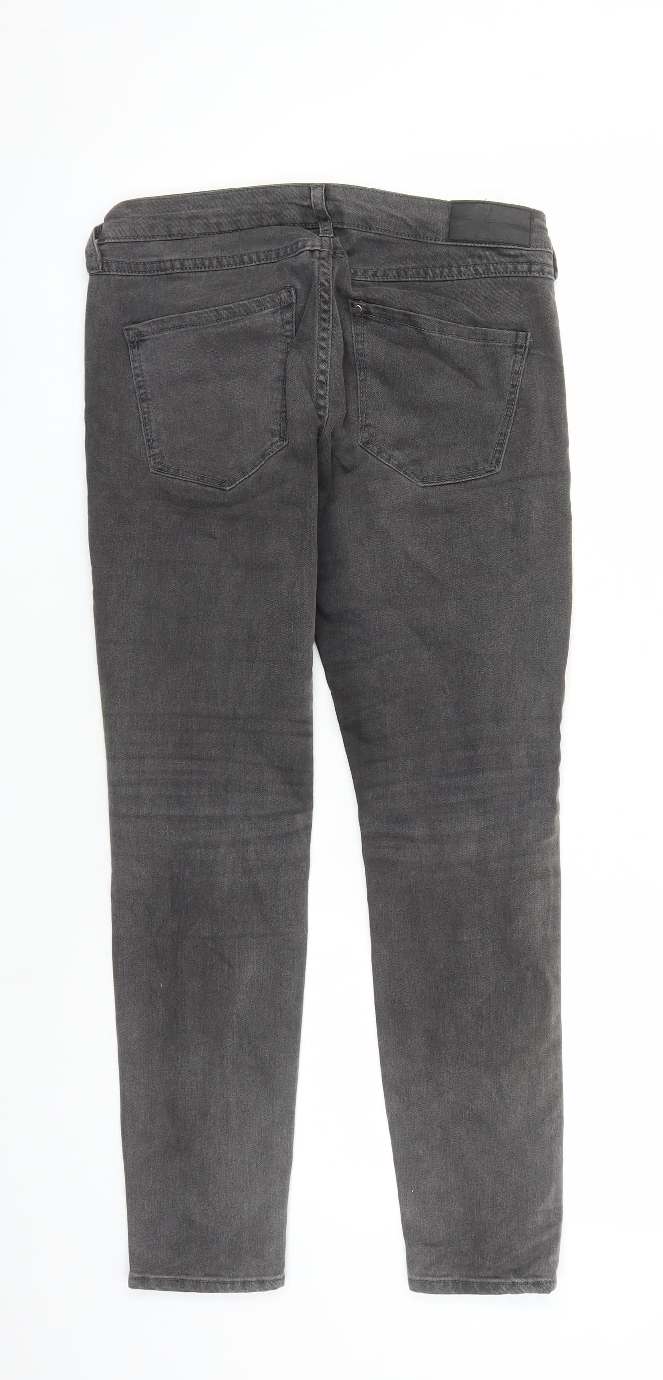 H&M Womens Grey Cotton Skinny Jeans Size 30 in L26 in Regular Zip - Super Skinny Low Waist Short Leg