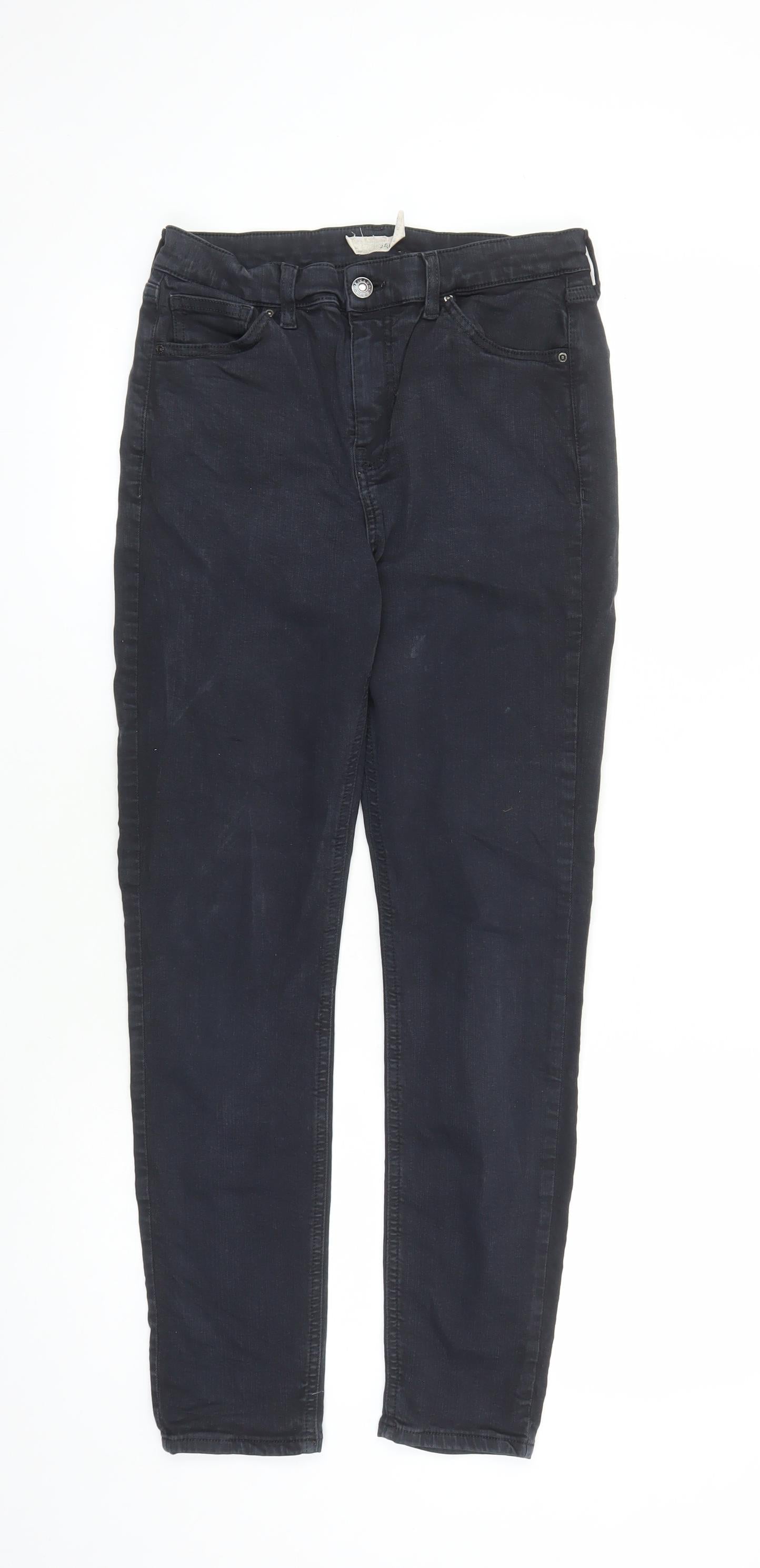 Topshop Womens Black Cotton Straight Jeans Size 28 in L27 in Regular Zip - Pockets Long Leg