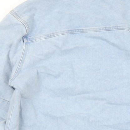 Brand and care label for ASOS men’s blue jacket, size M, button
