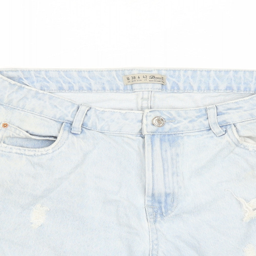 Denim & Co. Womens Blue 100% Cotton Mom Shorts Size 10 L6 in Regular Zip - Distressed Look Pockets