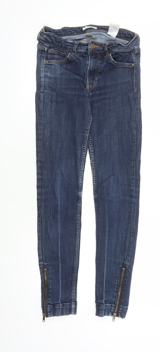 H&M Womens Blue Cotton Skinny Jeans Size 26 in L27 in Regular Zip - Zip Detail On Ankle