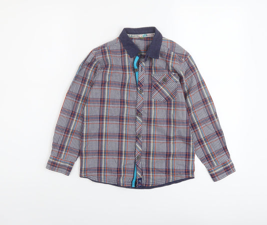 Debenhams Boys Multicoloured Plaid Cotton Basic Button-Up Size 7 Years Collared Drawstring