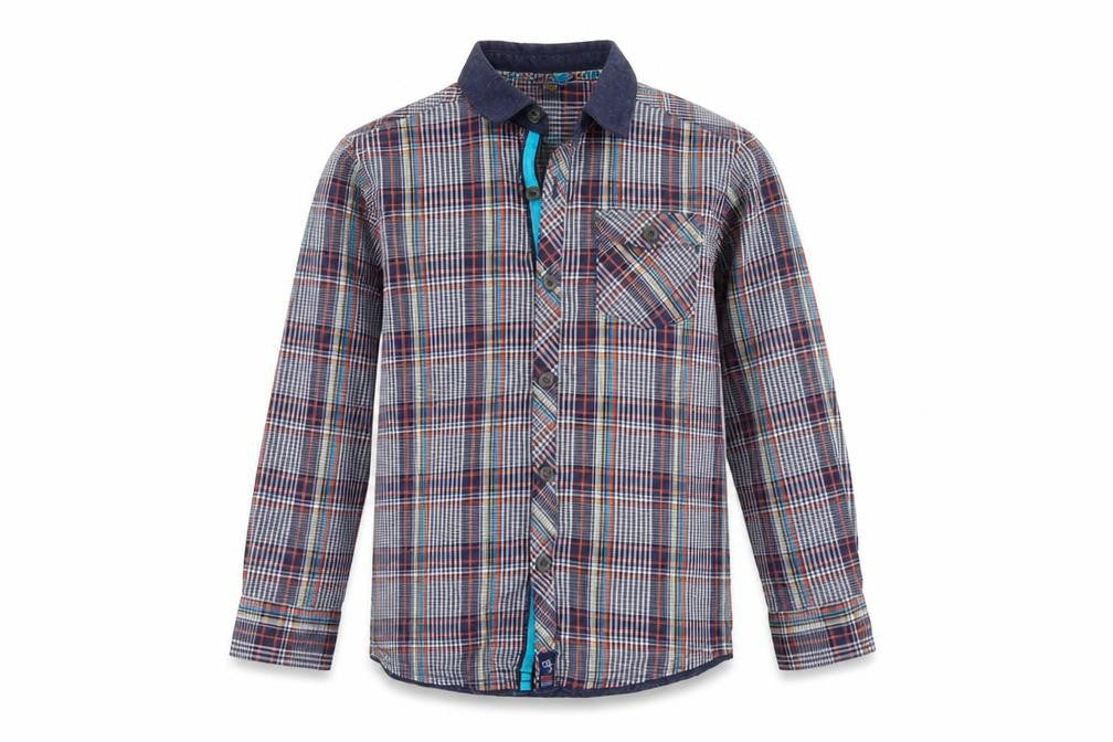 Debenhams Boys Multicoloured Plaid Cotton Basic Button-Up Size 7 Years Collared Drawstring