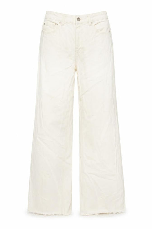 Denim & Co. Womens Ivory Cotton Wide-Leg Jeans Size 10 L32 in Regular Button
