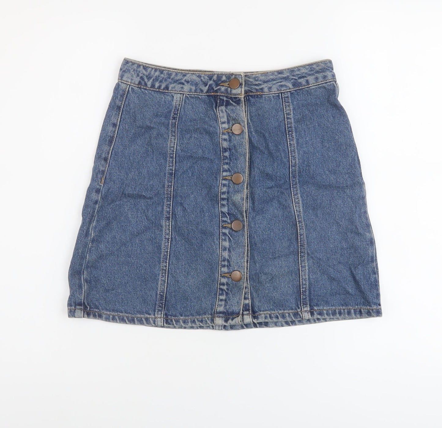 Denim & Co. Womens Blue Cotton A-Line Skirt Size 6 Button