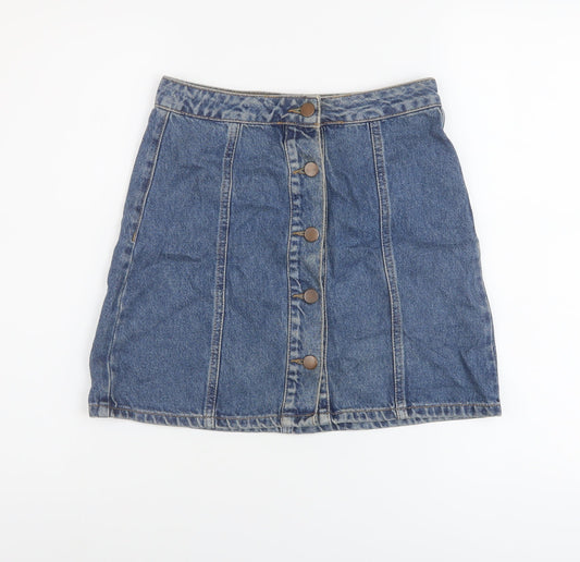 Denim & Co. Womens Blue Cotton A-Line Skirt Size 6 Button