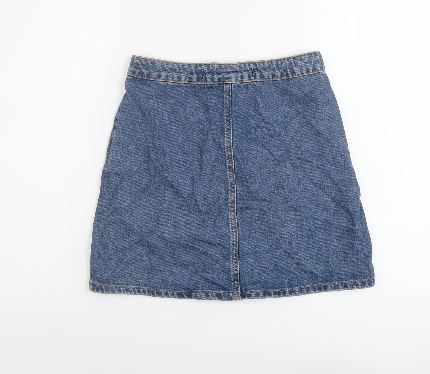 Denim & Co. Womens Blue Cotton A-Line Skirt Size 6 Button