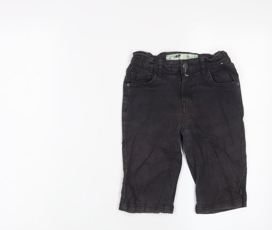 Denim & Co. Boys Black Cotton Bermuda Shorts Size 8-9 Years Regular Zip - Adjustable waist, Pockets