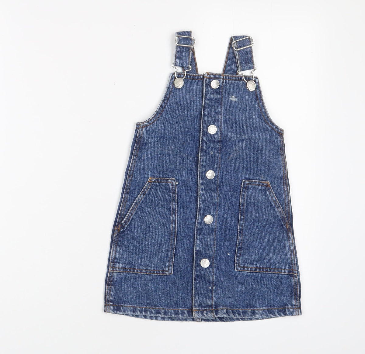 Additional front view of Denim & Co. girls’ blue cotton a-line, size 2-3, years square neck snap