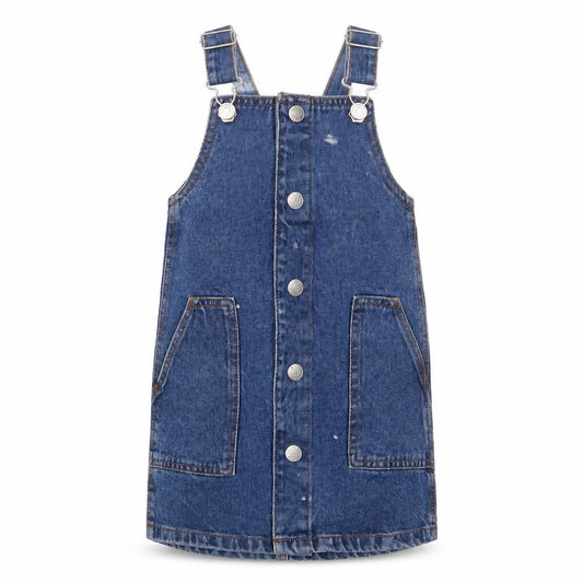 Denim & Co. Girls Blue Cotton A-Line Size 2-3 Years Square Neck Snap