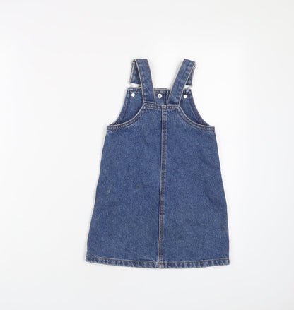 Back view of Denim & Co. girls’ blue cotton a-line, size 2-3, years square neck snap