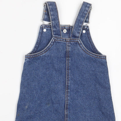 Brand and care label for Denim & Co. girls’ blue cotton a-line, size 2-3, years square neck snap