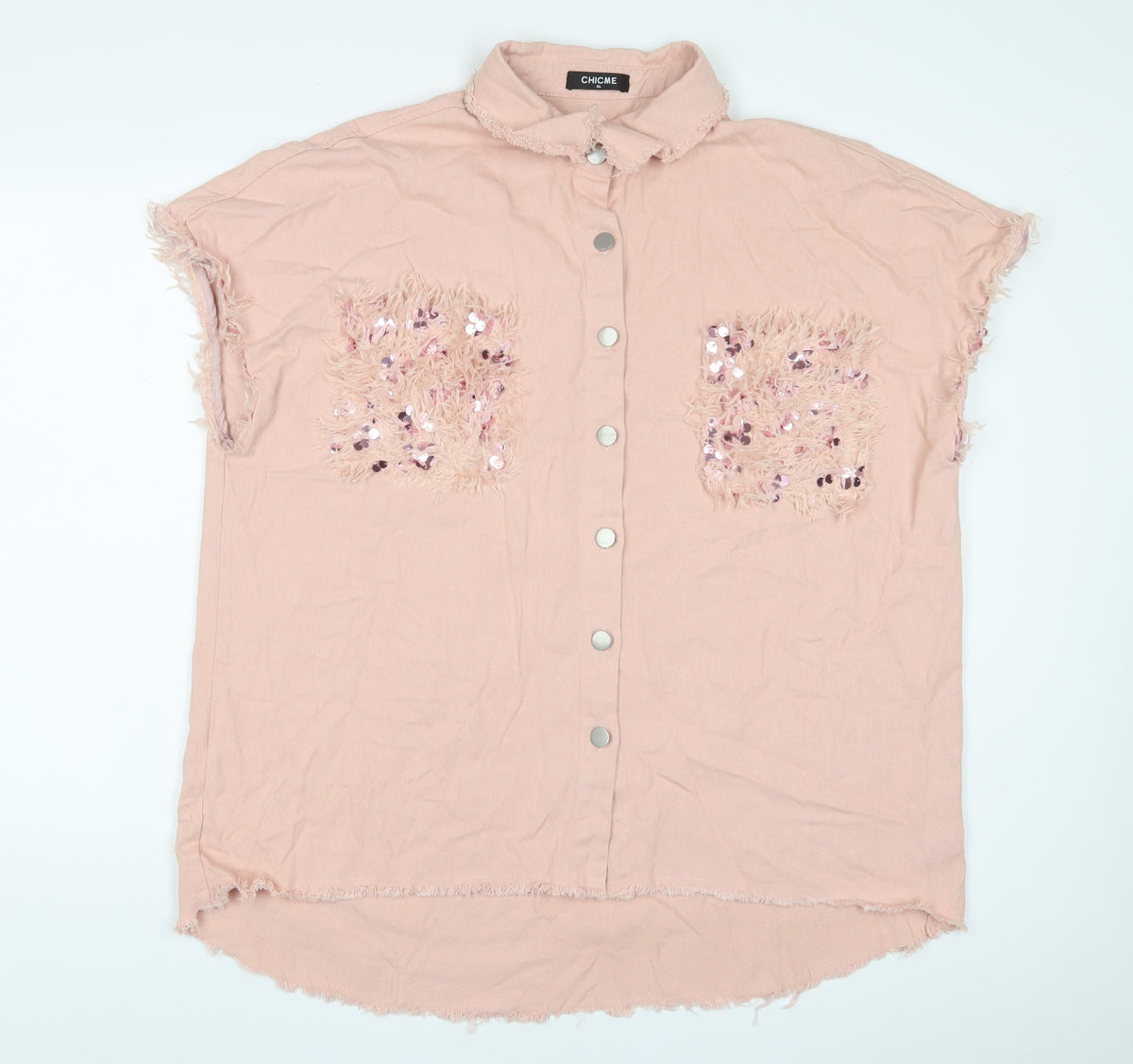 Chic me Womens Pink Gilet Jacket Size XL Button - Sequins