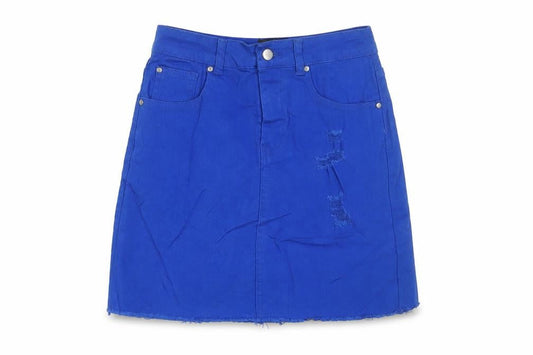PRETTYLITTLETHING Womens Blue Cotton A-Line Skirt Size 6 Zip - Distressed, Pockets