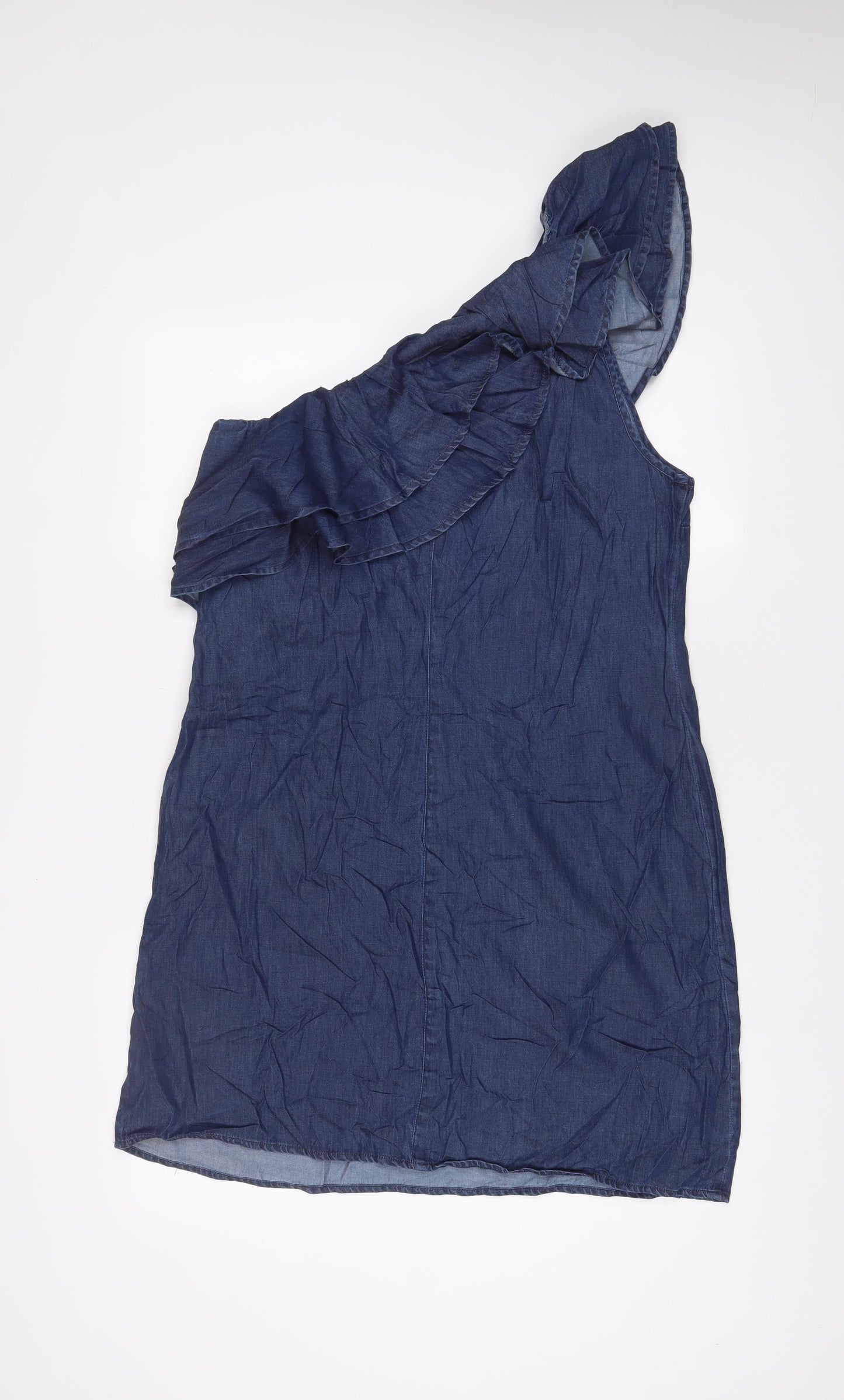 Warehouse Womens Blue Cotton A-Line Size 16 One Shoulder Pullover