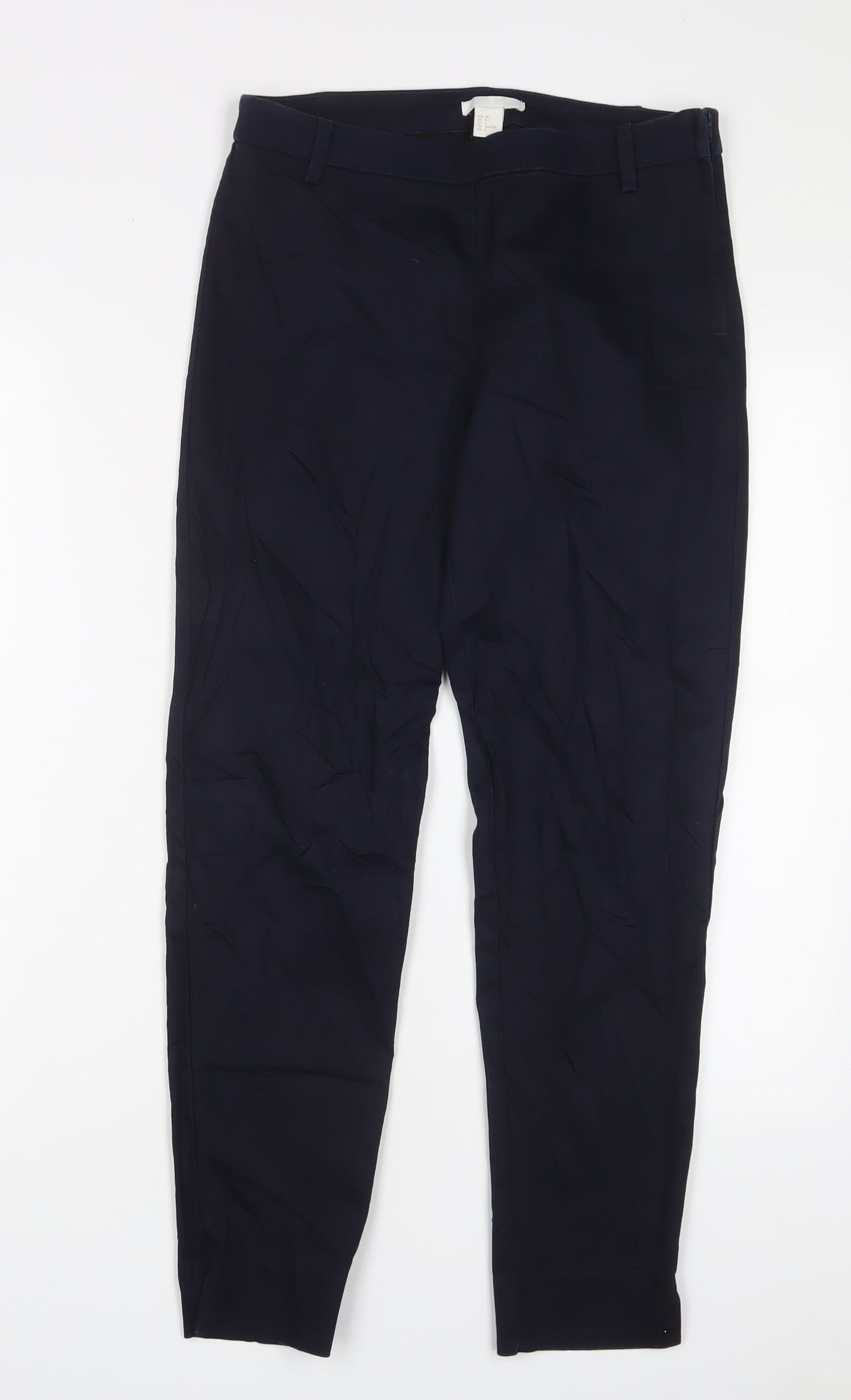 H&M Womens Blue Cotton Trousers Size 10 L28 in Regular Zip