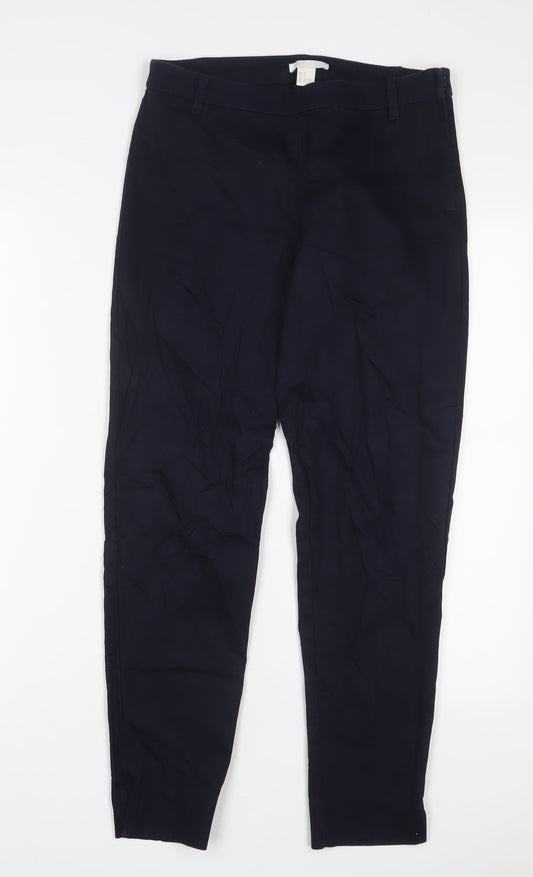 H&M Womens Blue Cotton Trousers Size 10 L28 in Regular Zip