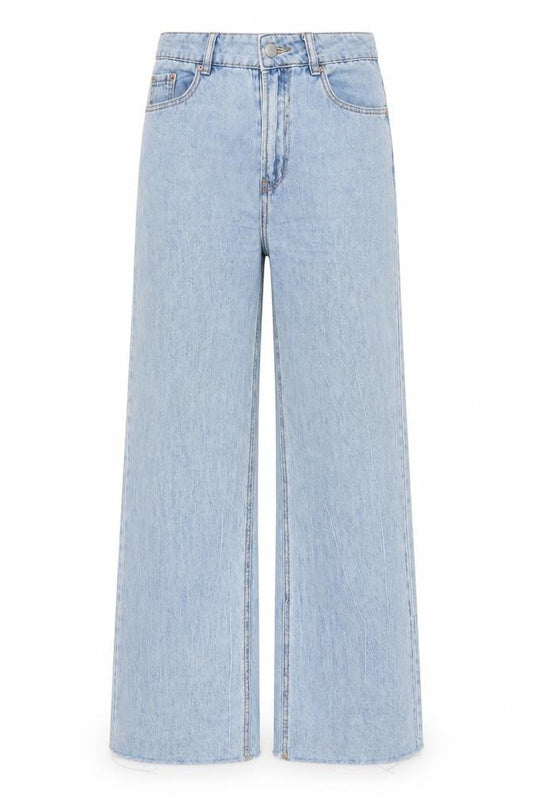 Urban Revivo Womens Blue Cotton Wide-Leg Jeans Size 6 L30 in Regular Zip