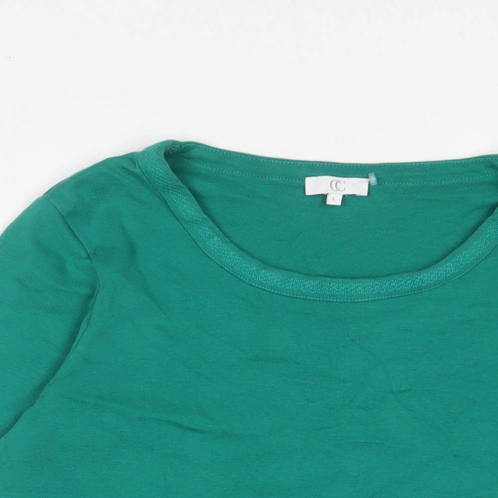 Cc Womens Green Cotton Basic T-Shirt Size L Boat Neck