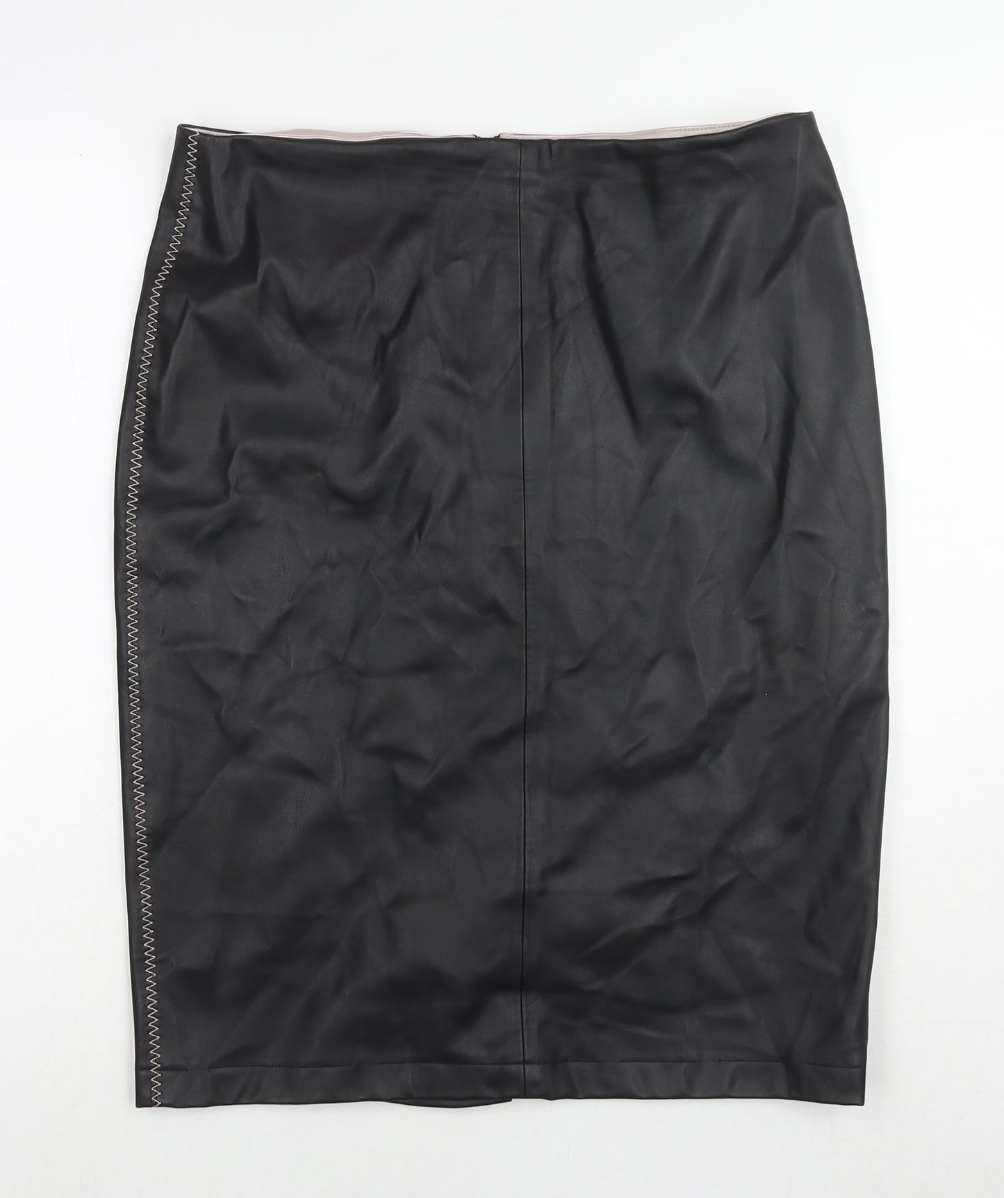 Zara Womens Black Polyester Straight & Pencil Skirt Size XL Zip
