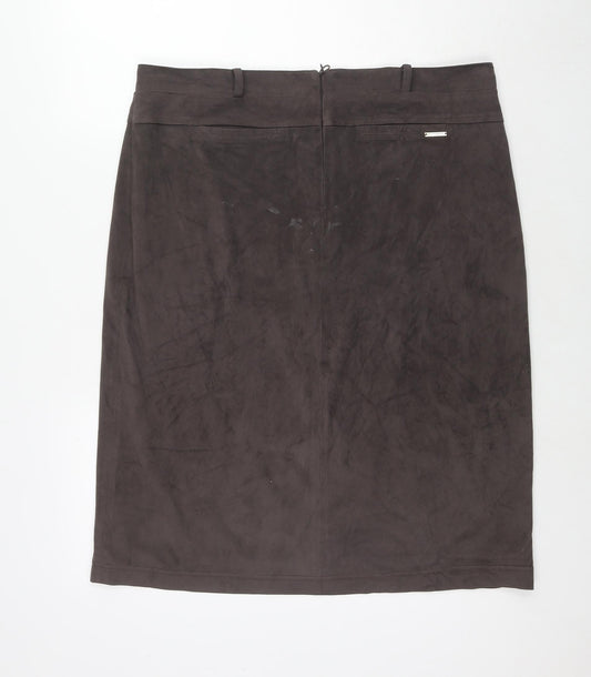 Pomodoro Womens Brown Polyester A-Line Skirt Size 18 Zip