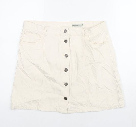 Per Una Womens Ivory Cotton A-Line Skirt Size 14 Zip