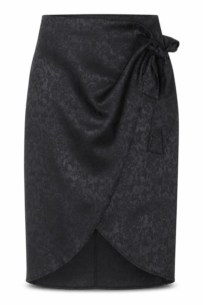Vera & Lucy Womens Black Floral Polyester Wrap Skirt Size S Zip