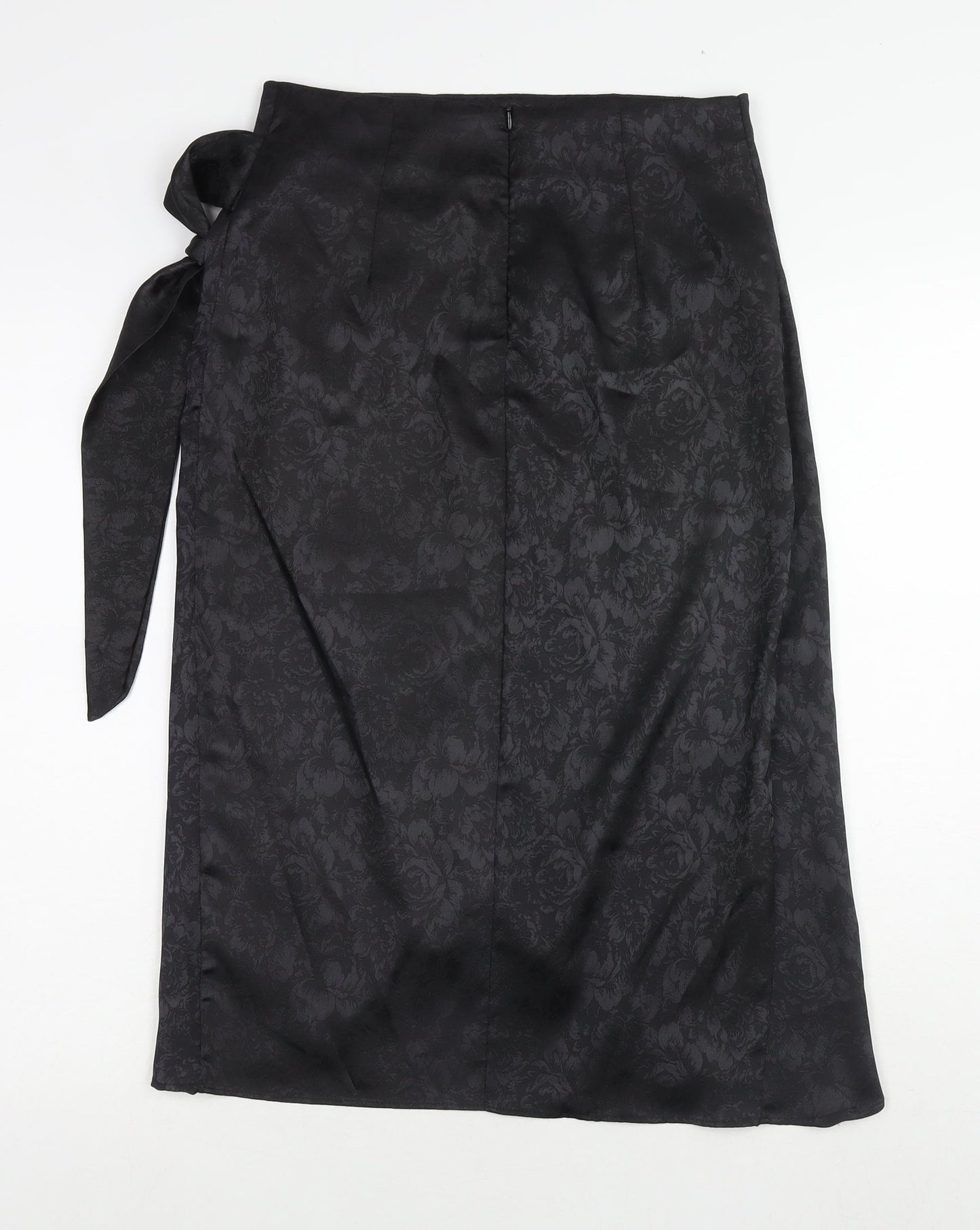 Vera & Lucy Womens Black Floral Polyester Wrap Skirt Size S Zip