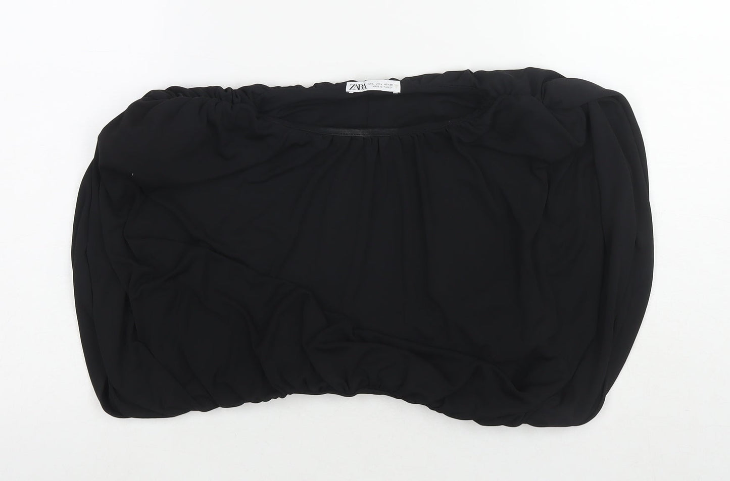 Zara Womens Black Polyester Basic Blouse Size L Round Neck - Shoulder Pads