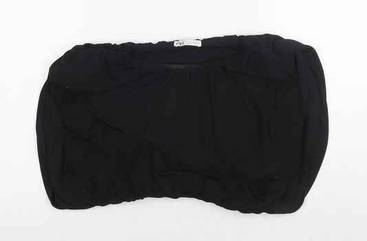 Zara Womens Black Polyester Basic Blouse Size L Round Neck - Shoulder Pads