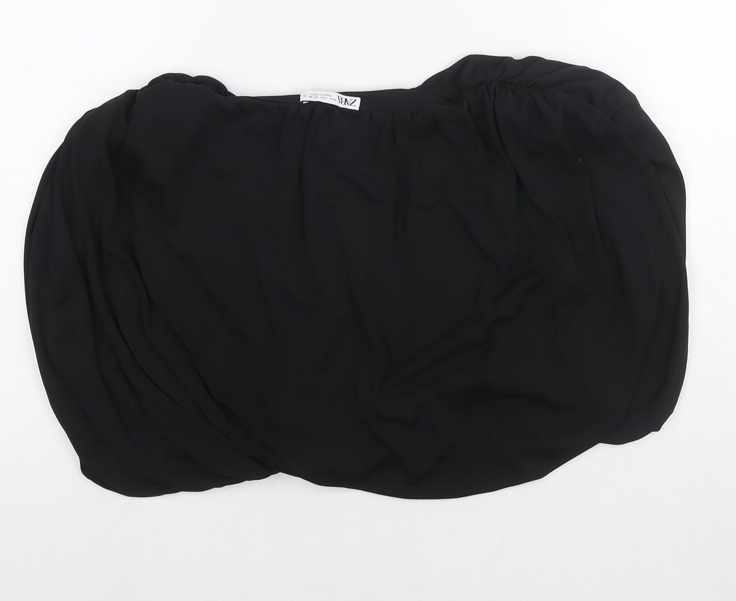 Zara Womens Black Polyester Basic Blouse Size L Round Neck - Shoulder Pads