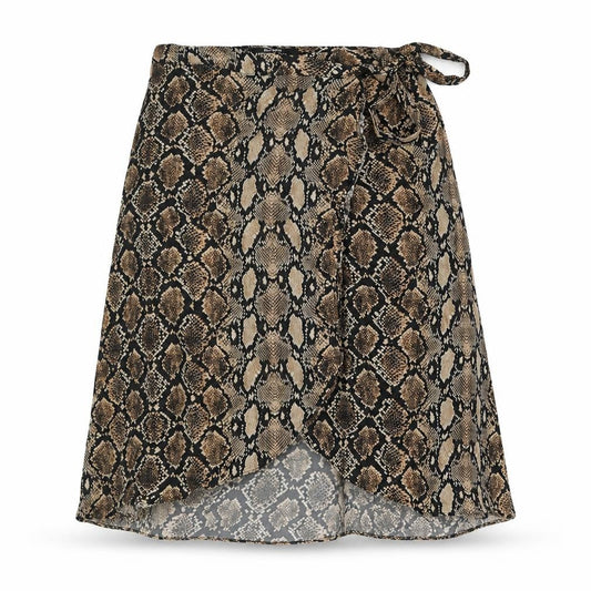 Bershka Womens Brown Animal Print Polyester Wrap Skirt Size S Button - Snake Pattern