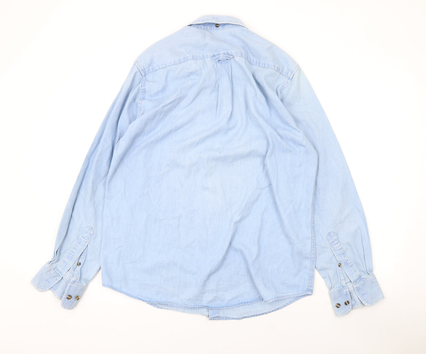 Lincoln Mens Blue Cotton Button-Up Size M Collared Button