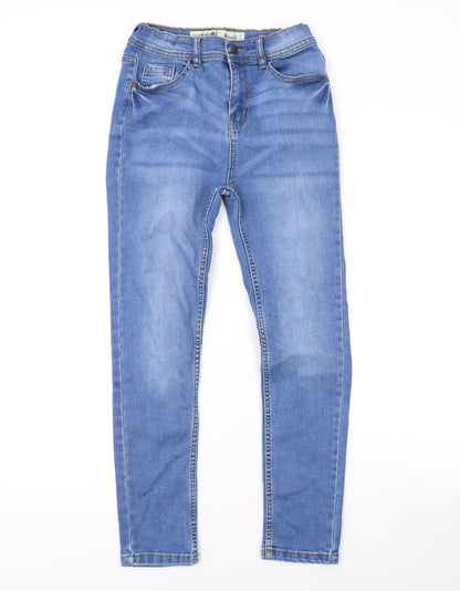 Additional front view of Denim & Co. girls’ blue cotton skinny jeans, size 10-11, years, 24-inch leg regular zip