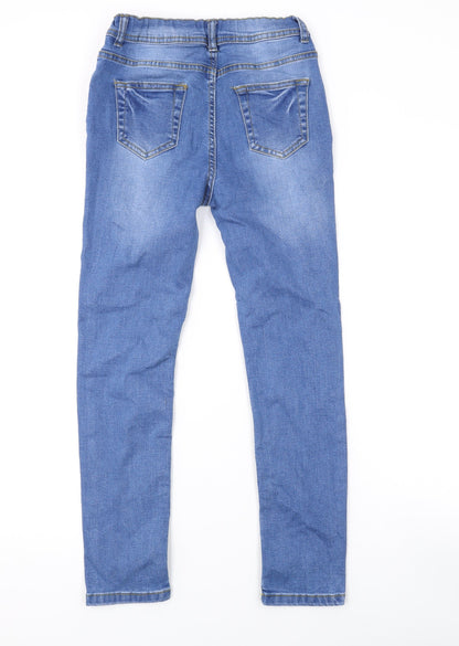 Back view of Denim & Co. girls’ blue cotton skinny jeans, size 10-11, years, 24-inch leg regular zip
