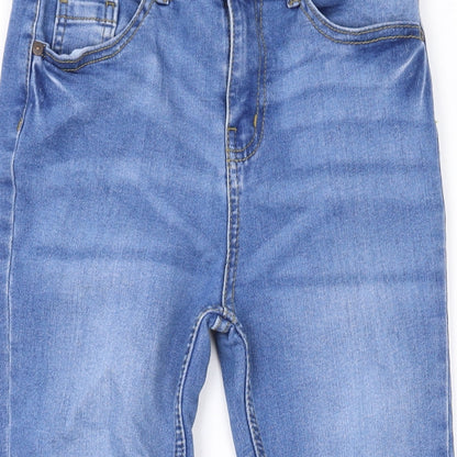 Close-up detail of Denim & Co. girls’ blue cotton skinny jeans, size 10-11, years, 24-inch leg regular zip