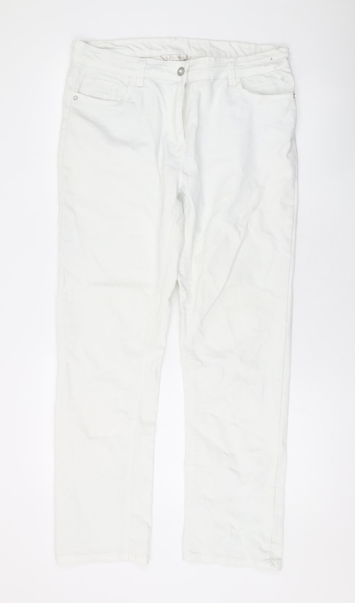 Epilogue Womens White Cotton Straight Jeans Size 14 L29 in Regular Zip