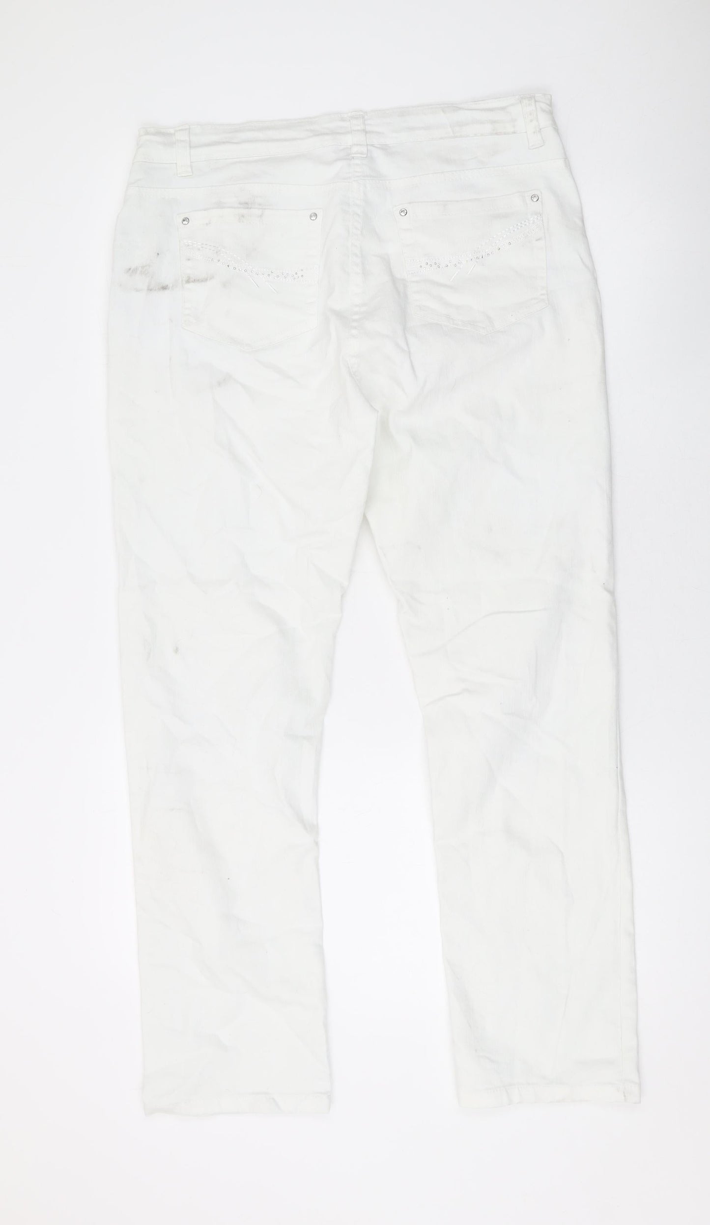 Epilogue Womens White Cotton Straight Jeans Size 14 L29 in Regular Zip