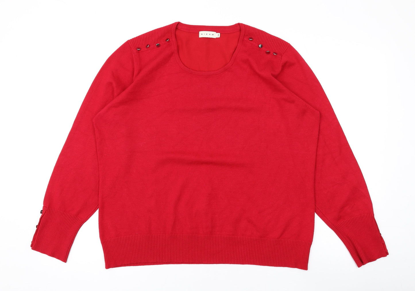 Micha Womens Red Round Neck Viscose Pullover Jumper Size 2XL