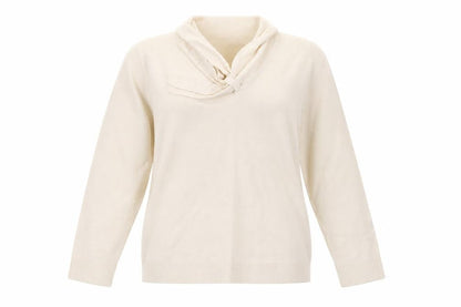 EWM Womens Beige V-Neck Acrylic Pullover Jumper Size L